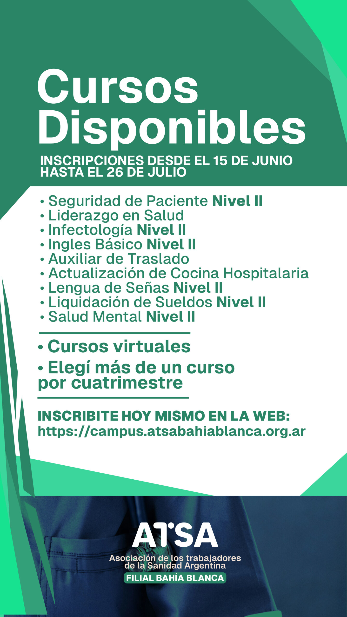 🎓 ¡Ya están abiertas las inscripciones al Campus Virtual de ATSA para el Segundo Cuatrimestre 2026!